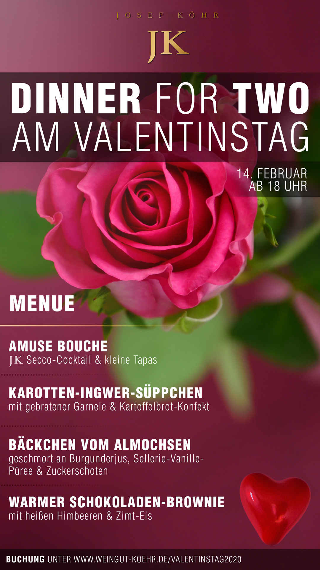 Romantisches Dinner Mit Menu Fur Zwei Am Valentinstag Im Weingut